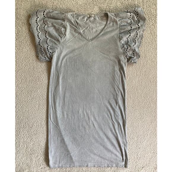 Lungo L'Arno Mini Dress Small Made in Italy Knee V-Neck Boxy Gray Beach Boho S - Picture 1 of 13